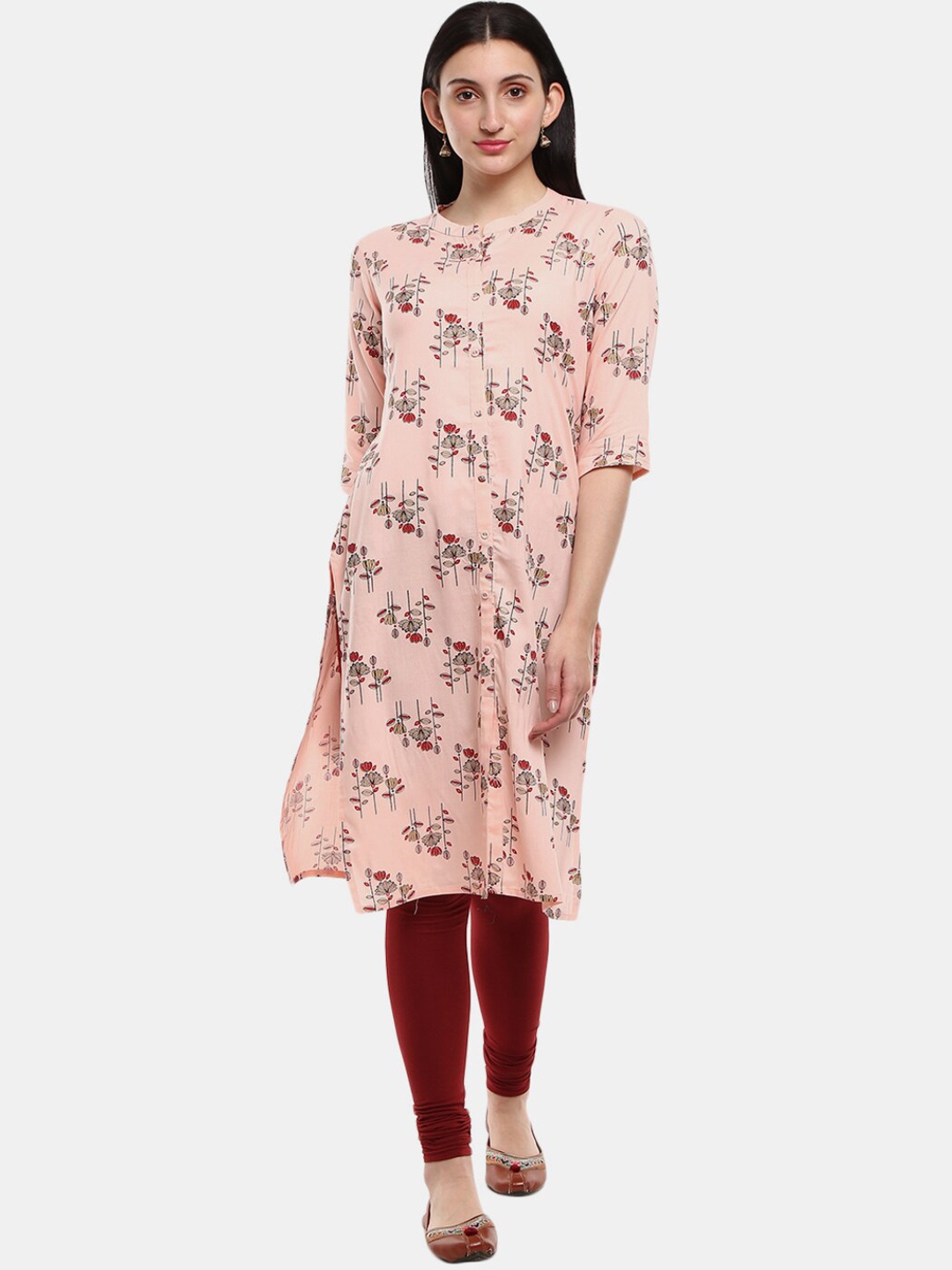 

V-Mart Women Pink Floral Printed Thread Work Kurta