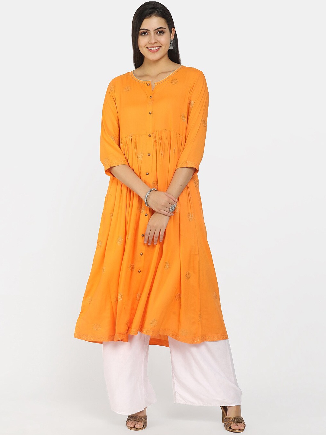 

V-Mart Women Orange Ethnic Printed Kurta