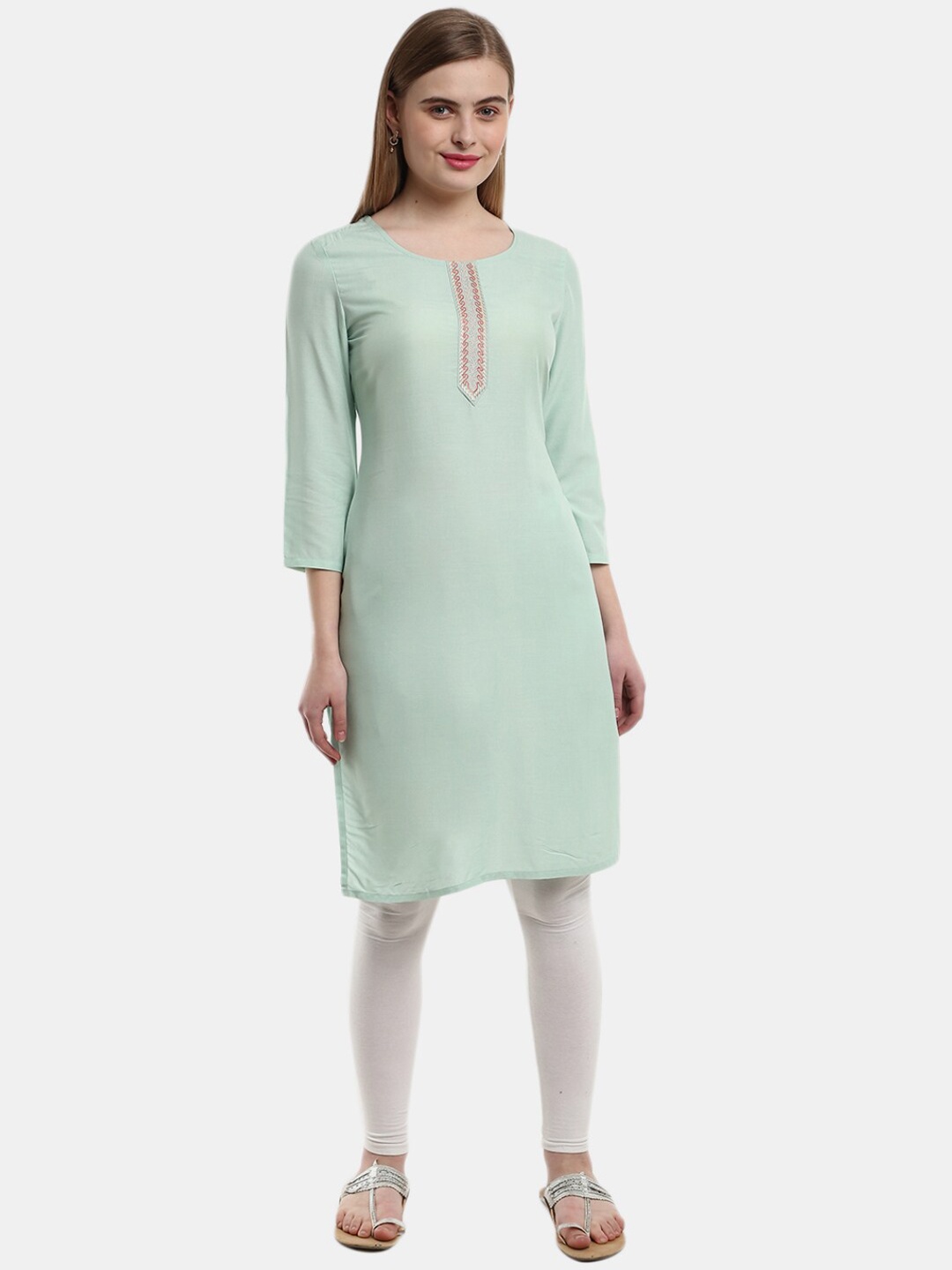 

V-Mart Women Light Green Thread Work Kurta