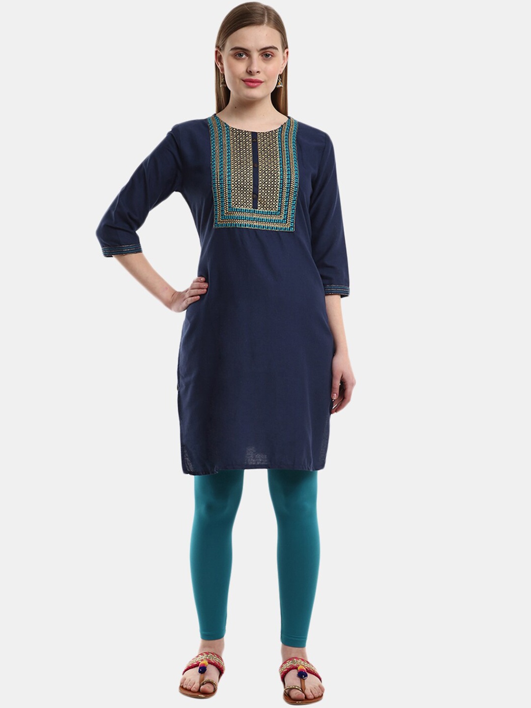 

V-Mart Women Navy Blue Solid Kurta