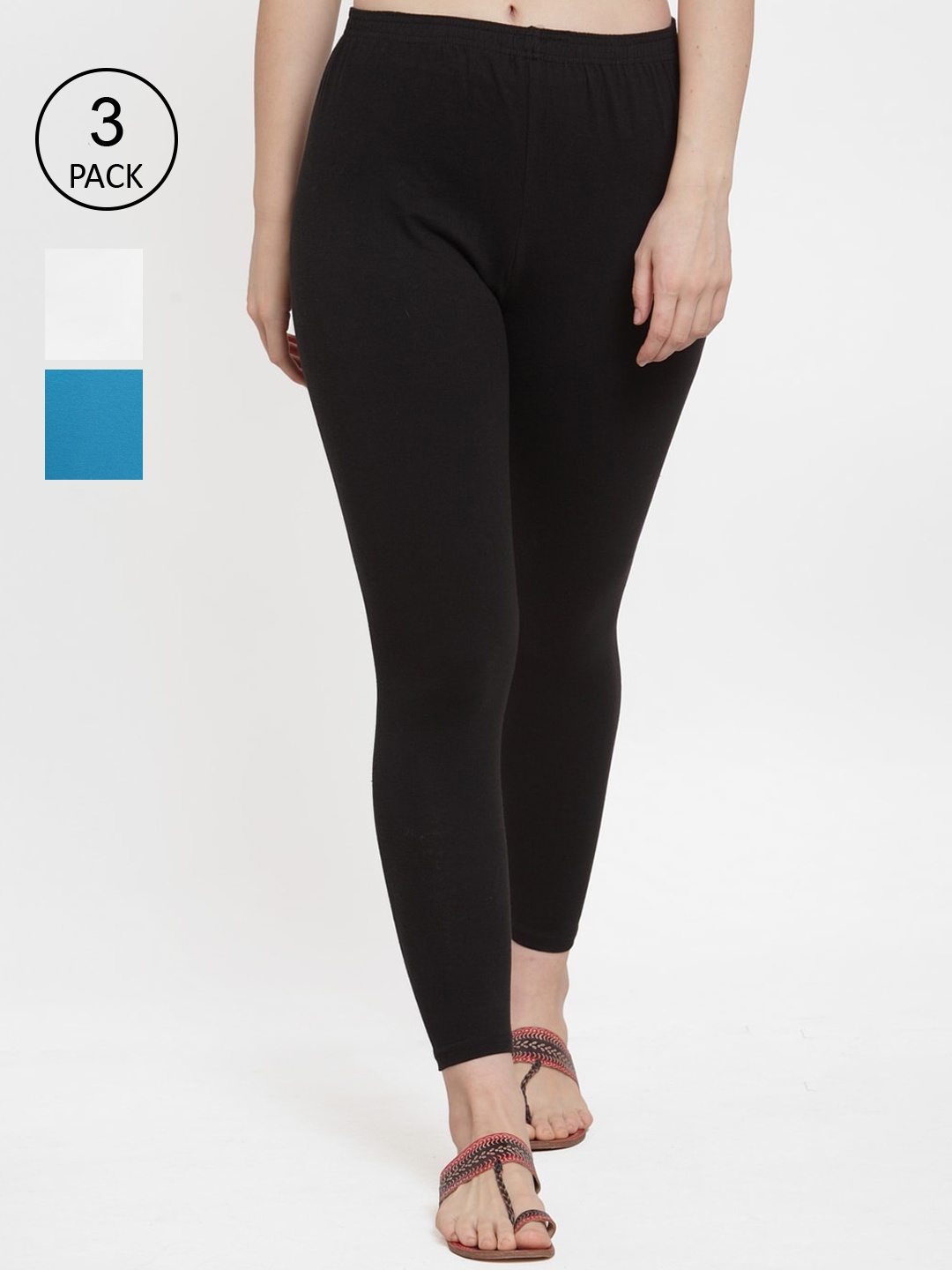 

GRACIT Women Pack Of 3 Solid Ankle-Length Leggings, Black