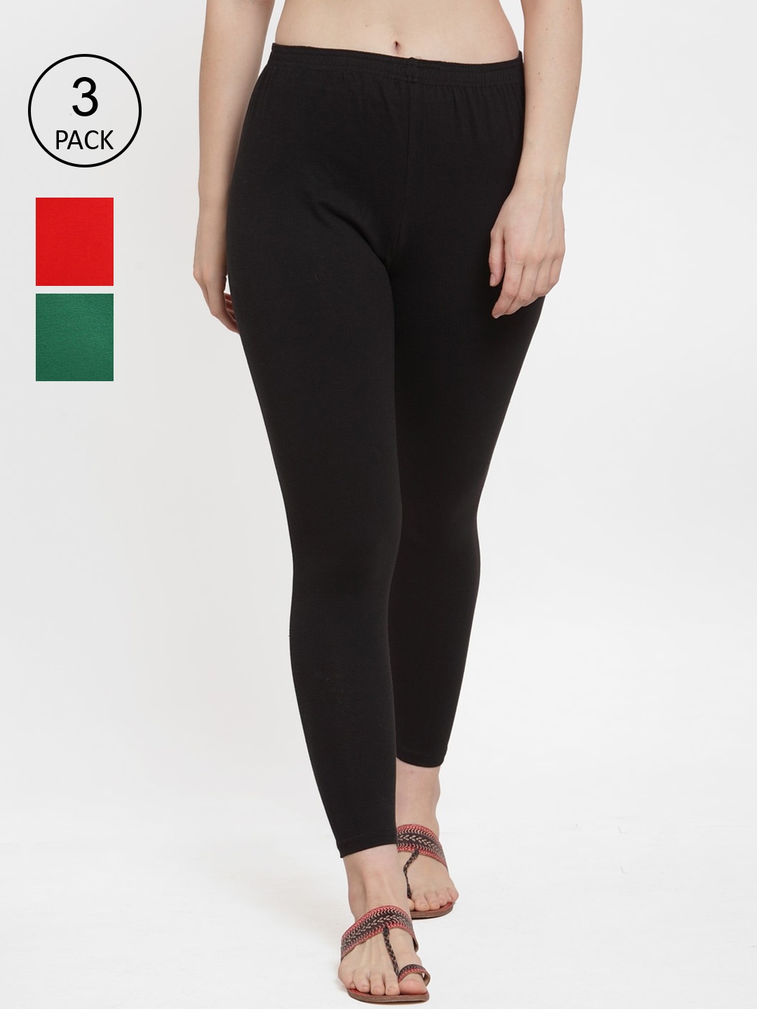 

GRACIT Women Pack Of 3 Solid Ankle-Length Leggings, Black