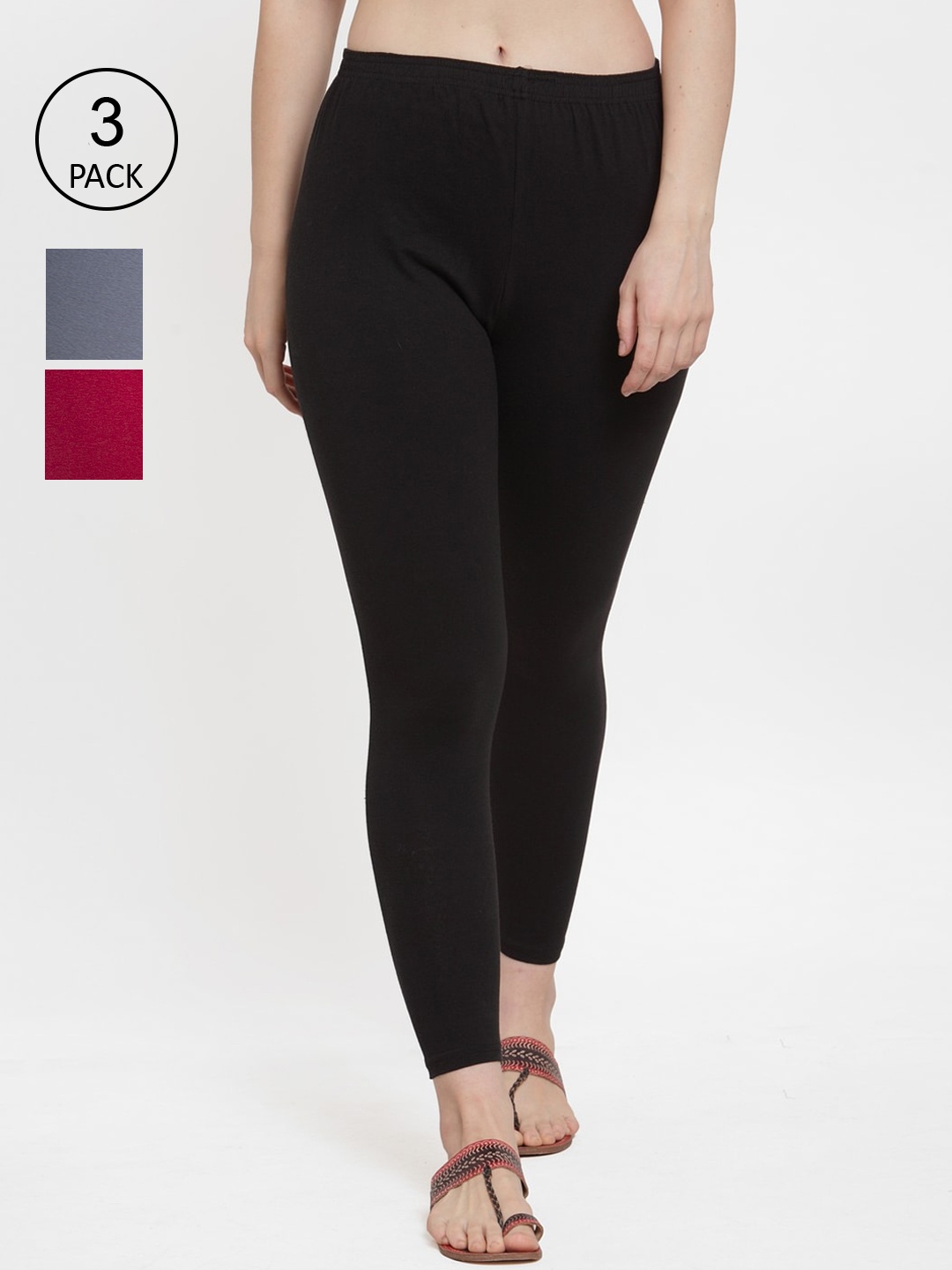 

GRACIT Women Pack Of 3 Solid Ankle-Length Leggings, Black