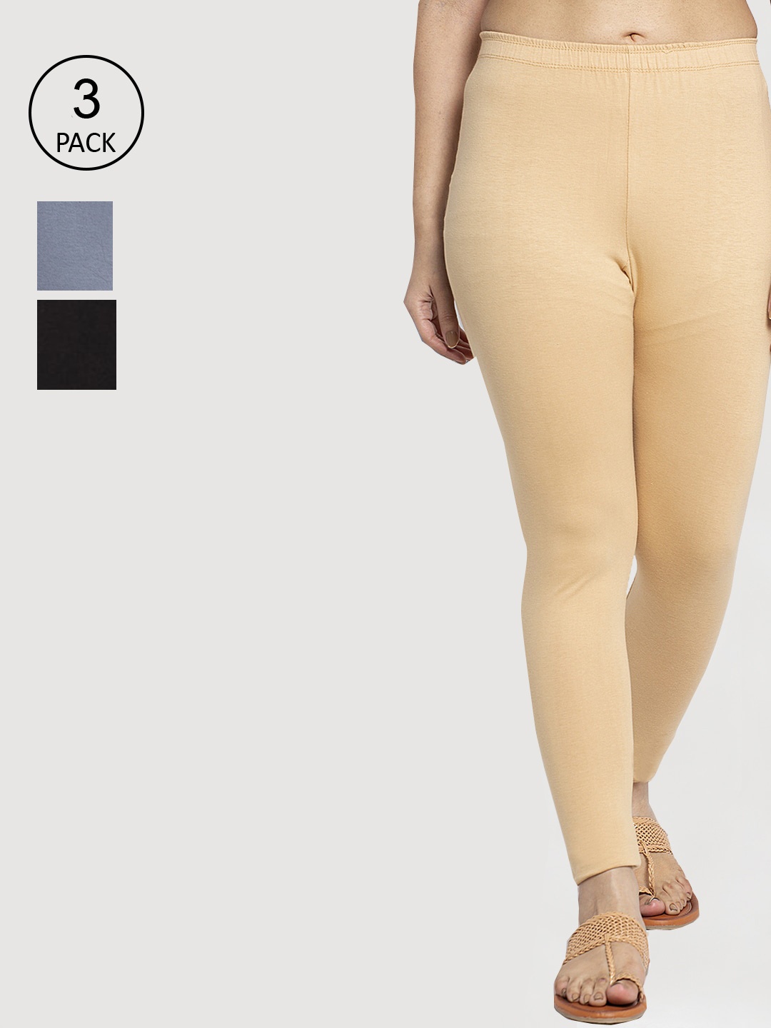 

GRACIT Women Pack Of 3 Black & Grey Solid Ankle Length Leggings