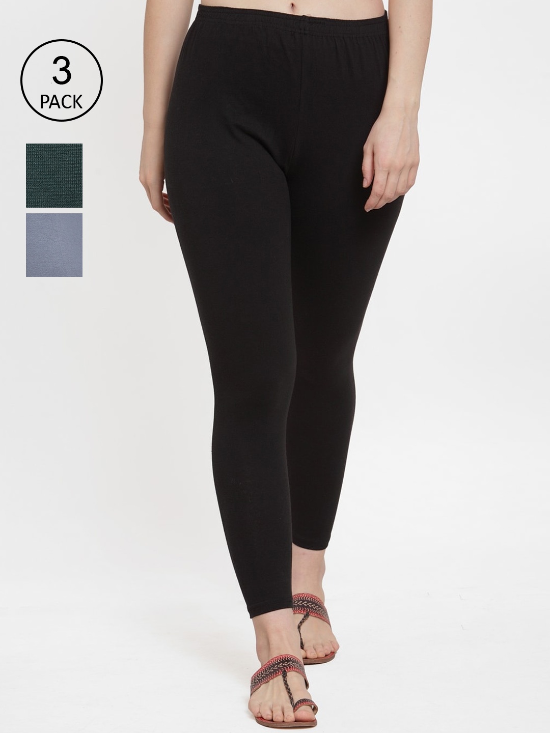 

GRACIT Women Pack Of 3 Solid Ankle-Length Leggings, Black