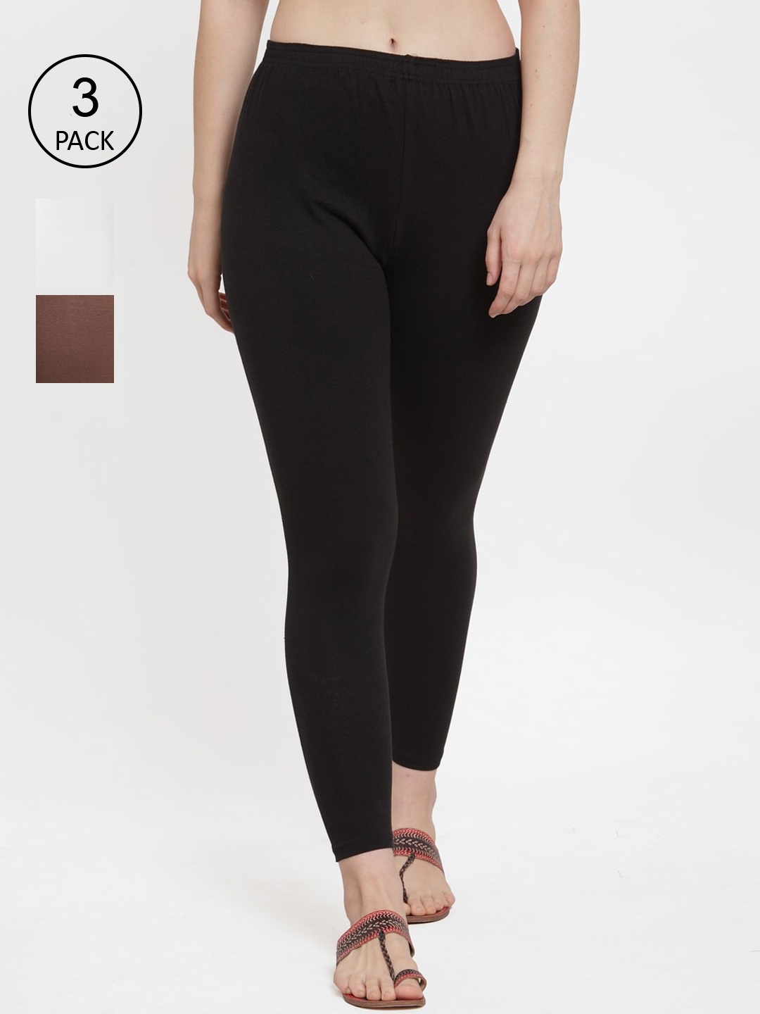 

GRACIT Women Pack Of 3 Solid Ankle Length Leggings, Black