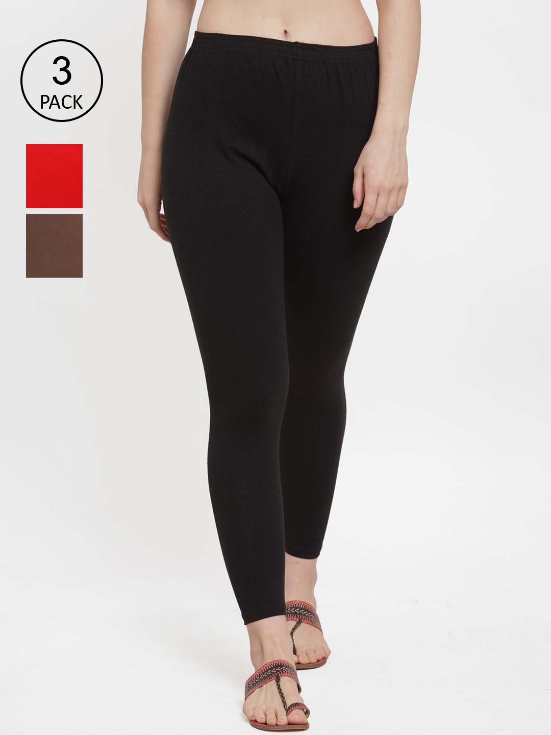

GRACIT Women Pack Of 3 Solid Ankle-Length Leggings, Black
