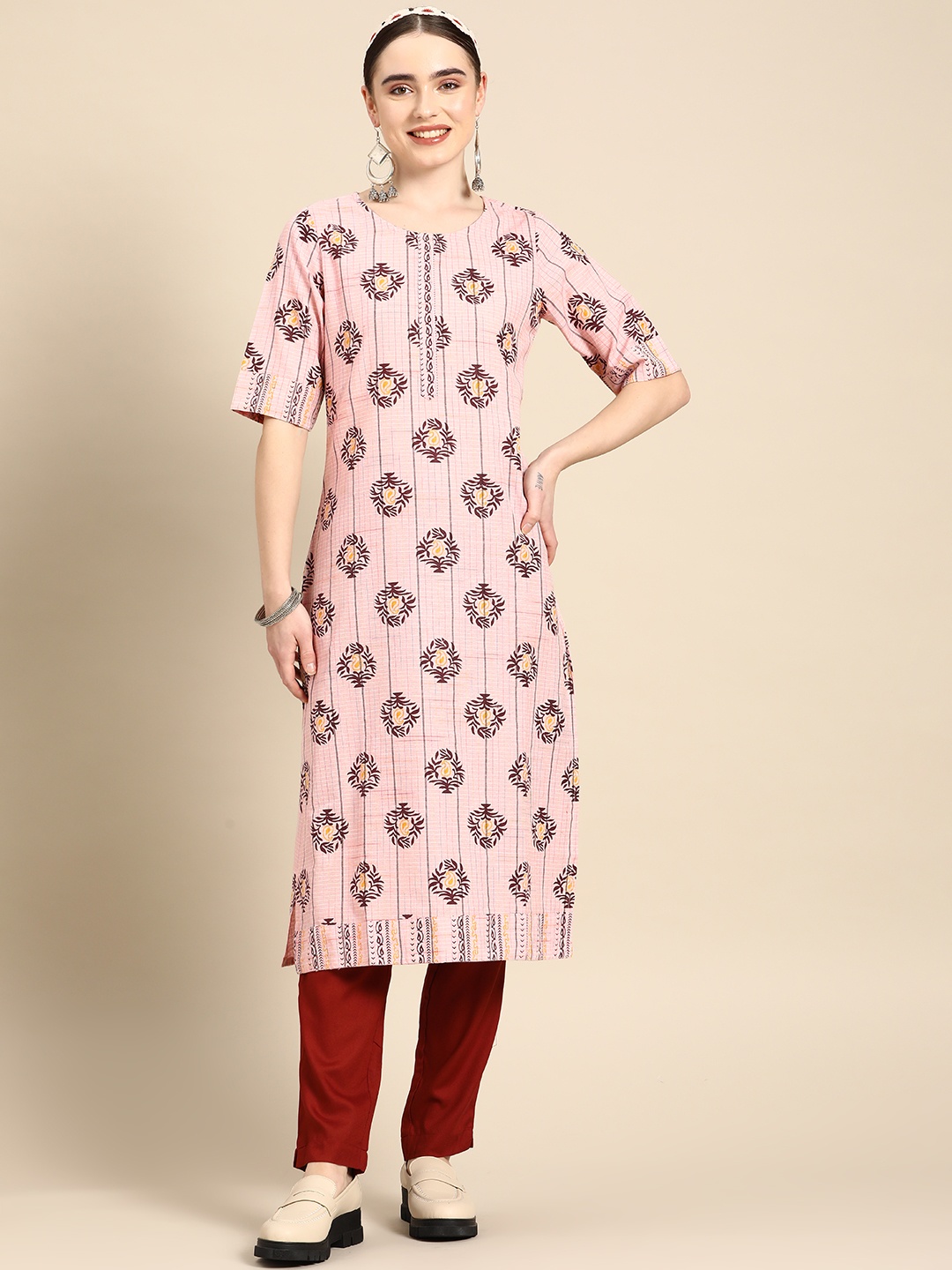 

Sangria Women Ethnic Motifs Printed Kurta, Pink