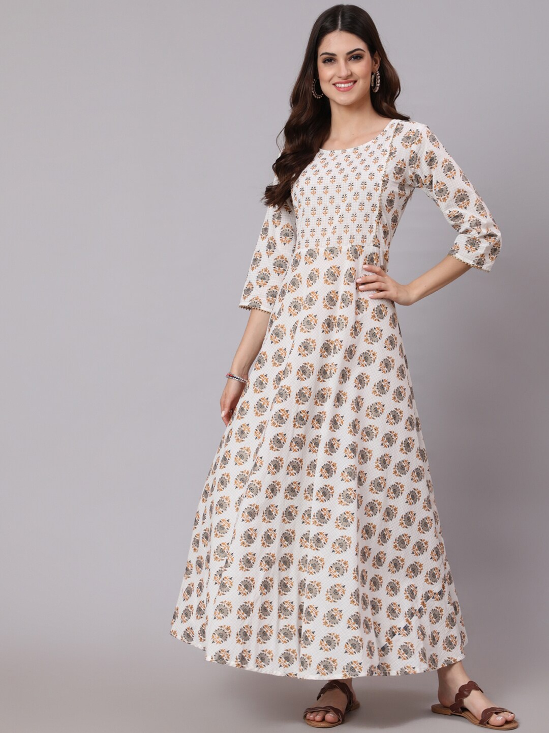 

Nayo White Ethnic Motifs Ethnic Maxi Dress