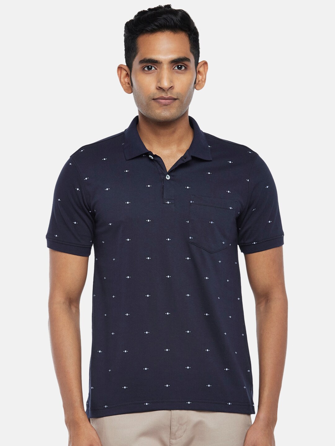 

BYFORD by Pantaloons Men Navy Blue Polo Collar Slim Fit T-shirt