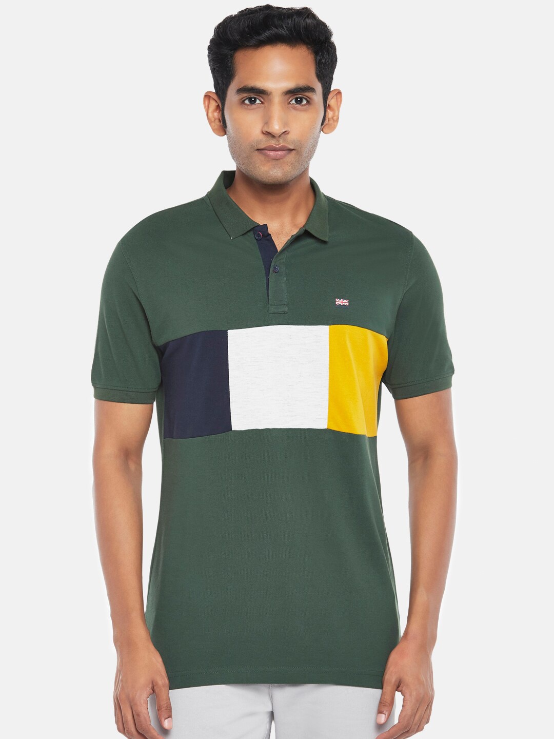 

BYFORD by Pantaloons Men Green Colourblocked Polo Collar Slim Fit T-shirt