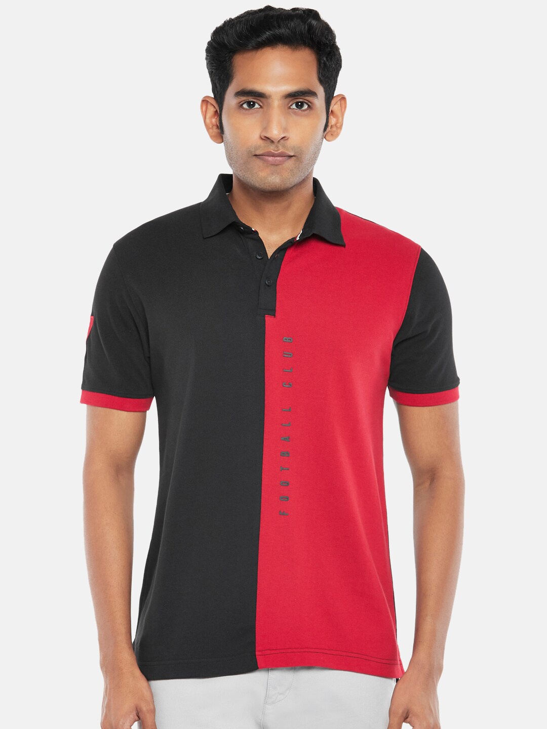 

BYFORD by Pantaloons Men Black Colourblocked Polo Collar Slim Fit T-shirt