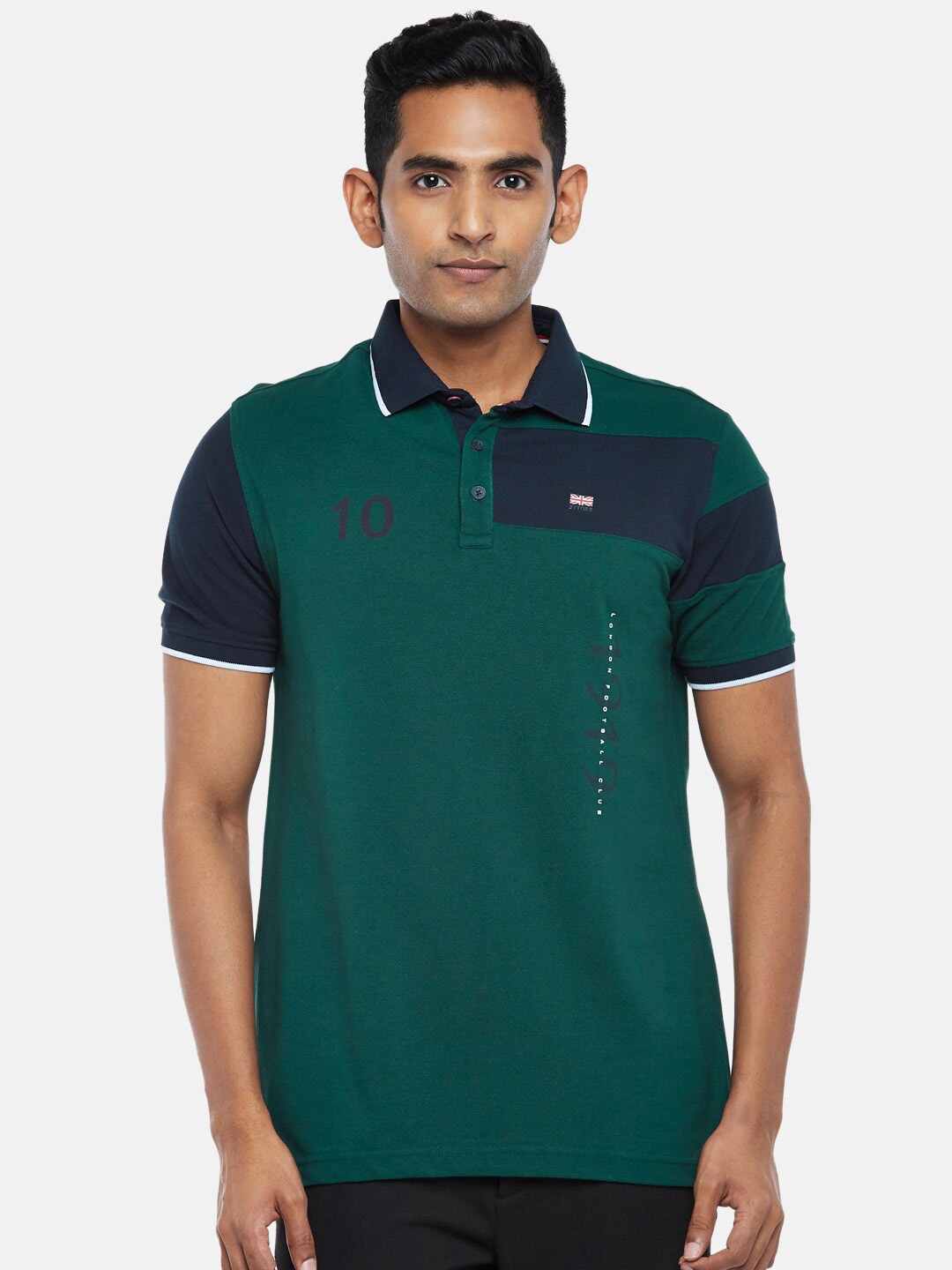 

BYFORD by Pantaloons Men Green Colourblocked Polo Collar Slim Fit T-shirt