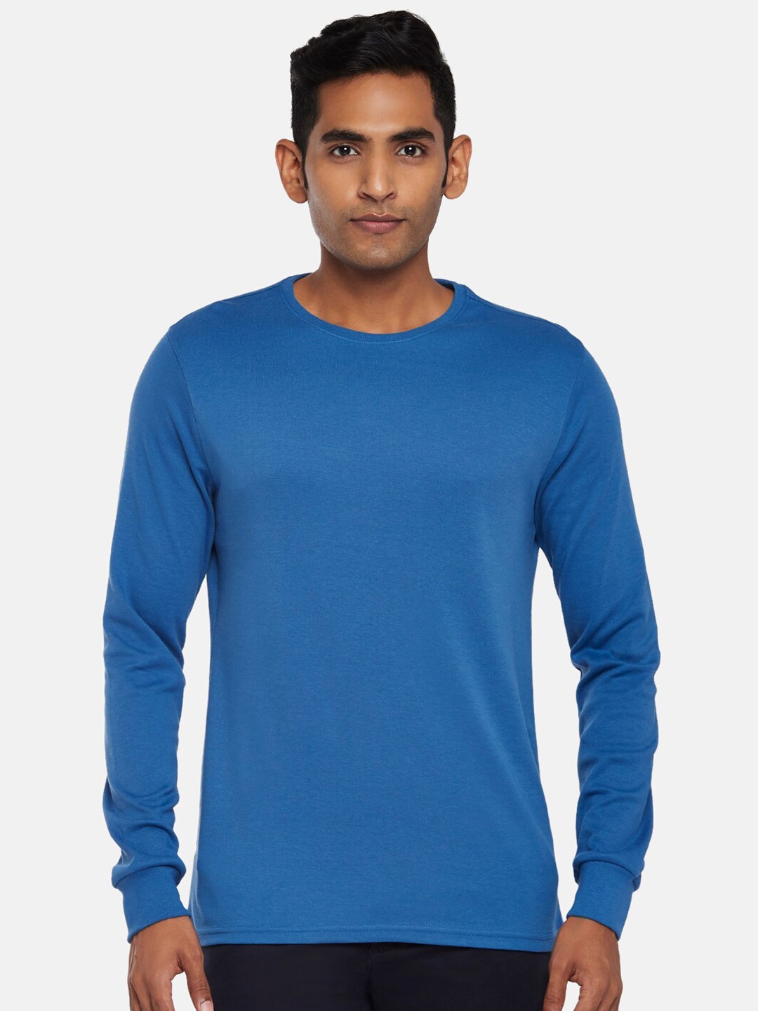 

BYFORD by Pantaloons Men Blue Solid Slim Fit T-shirt