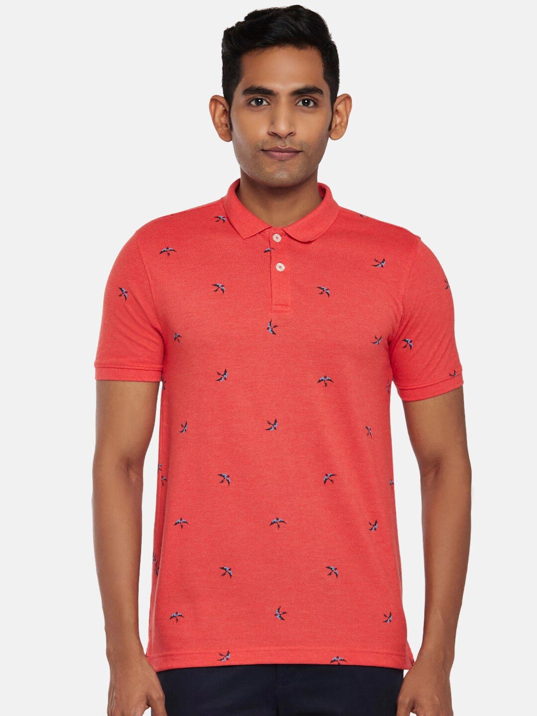 

BYFORD by Pantaloons Men Coral Printed Cotton Polo Collar Slim Fit T-shirt