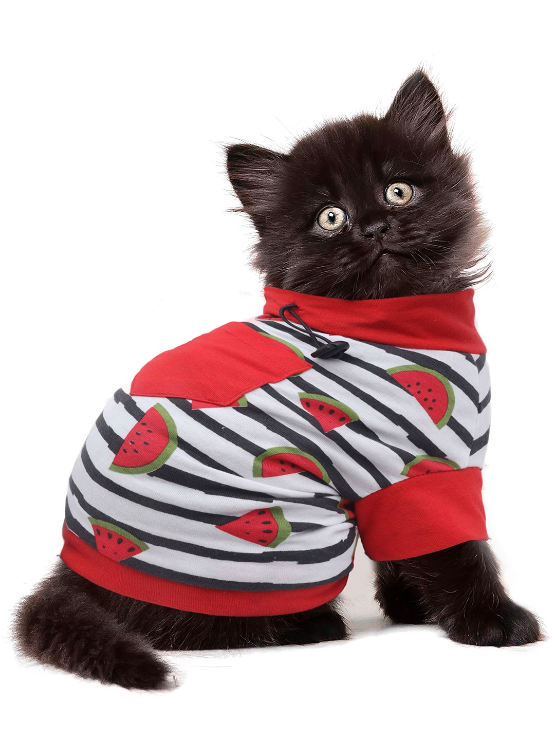 

Dchica Paws Red Striped Cotton Cat T-shirts