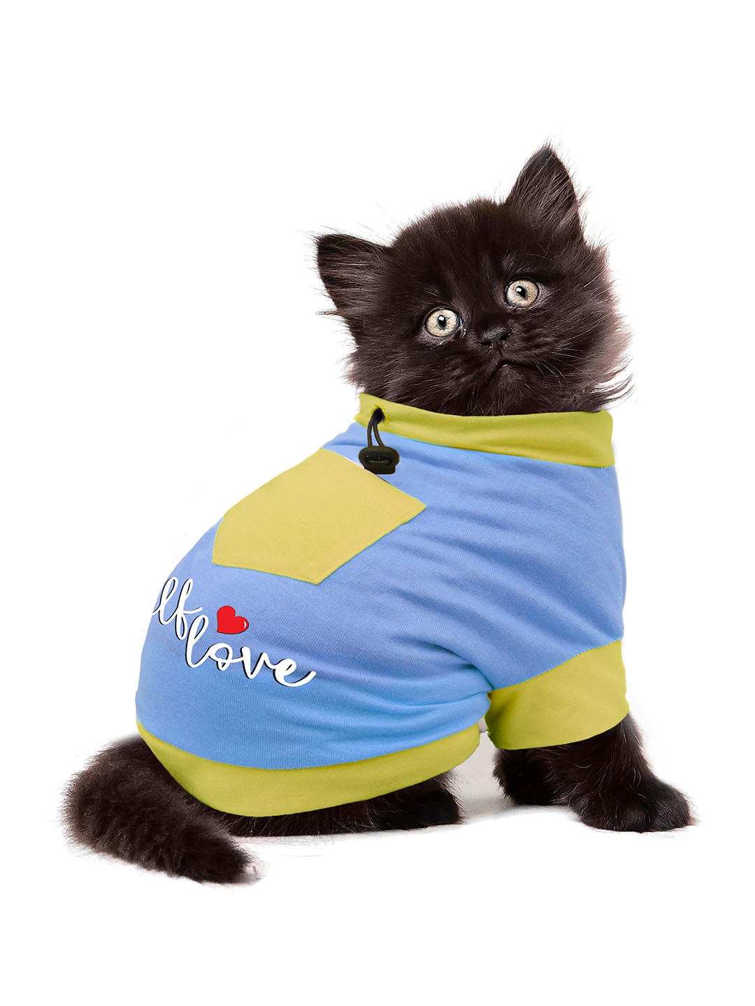 

Dchica Paws Blue & Yellow Printed Cotton Cat T-shirt