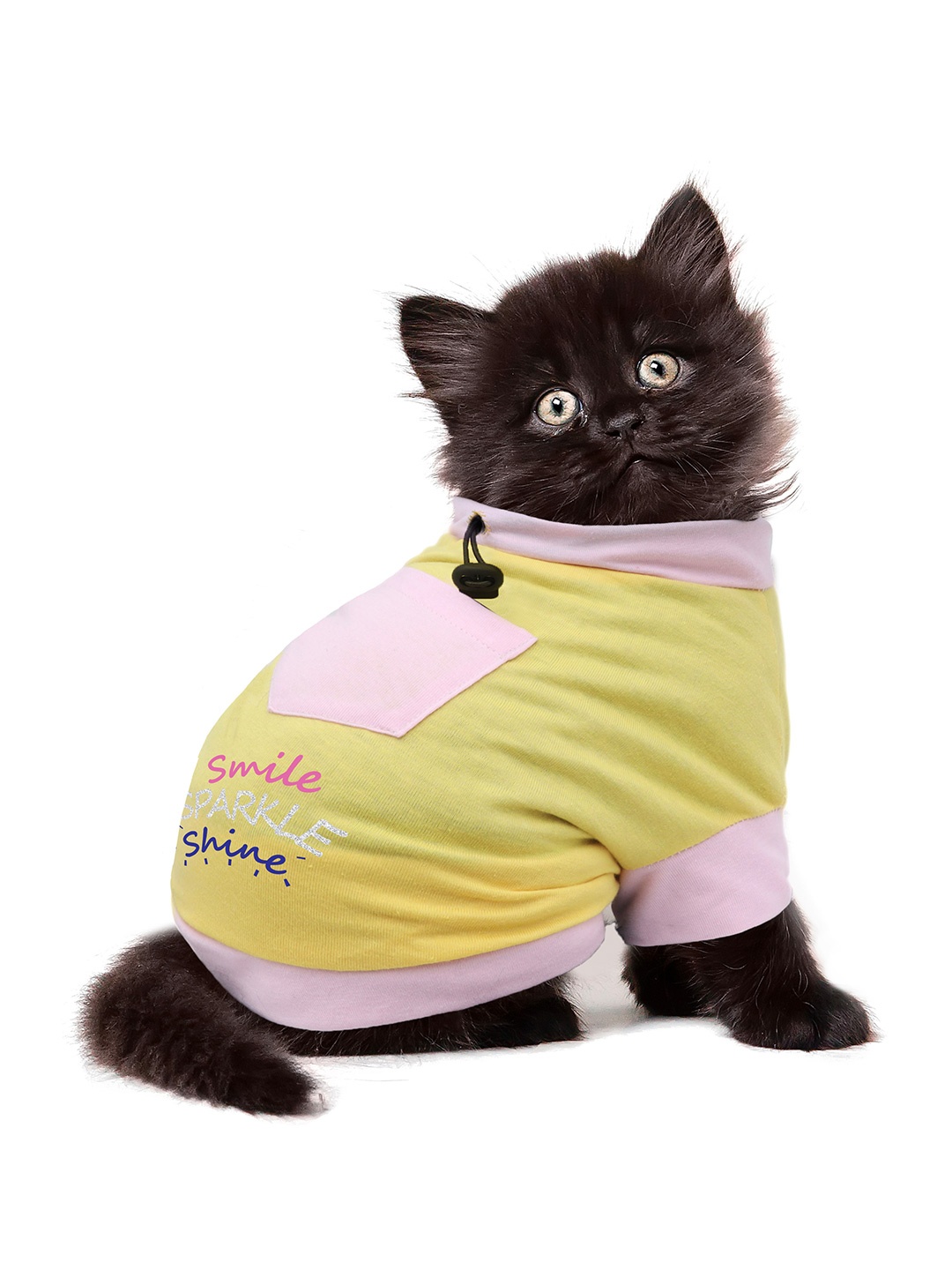 

Dchica Paws Yellow & Pink Printed Cotton Cat T-Shirt