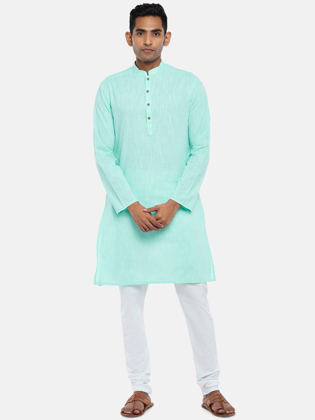 

indus route by Pantaloons Men Sea Green Chikankari Kurta
