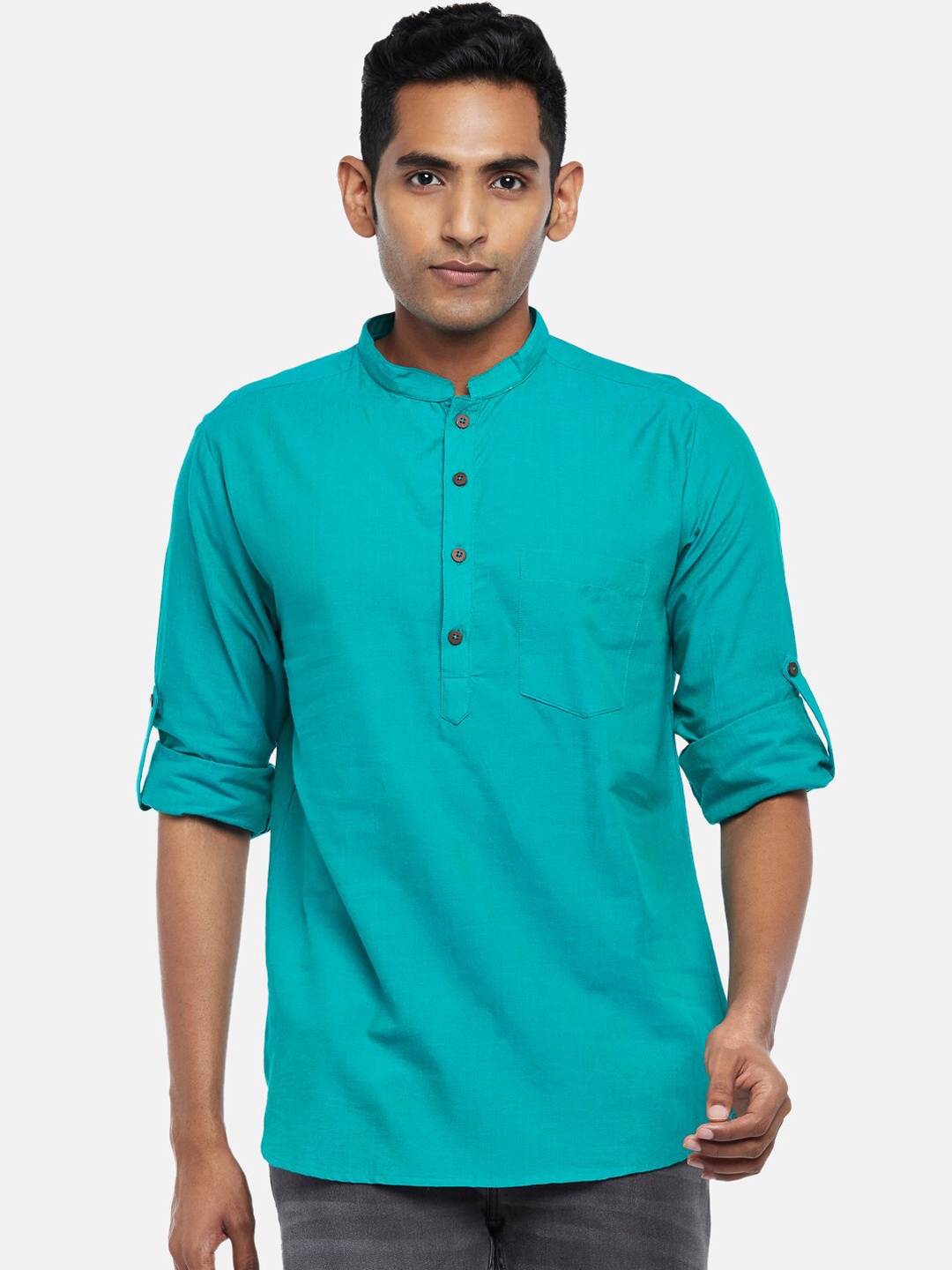 

indus route by Pantaloons Men Turquoise Blue Kurta