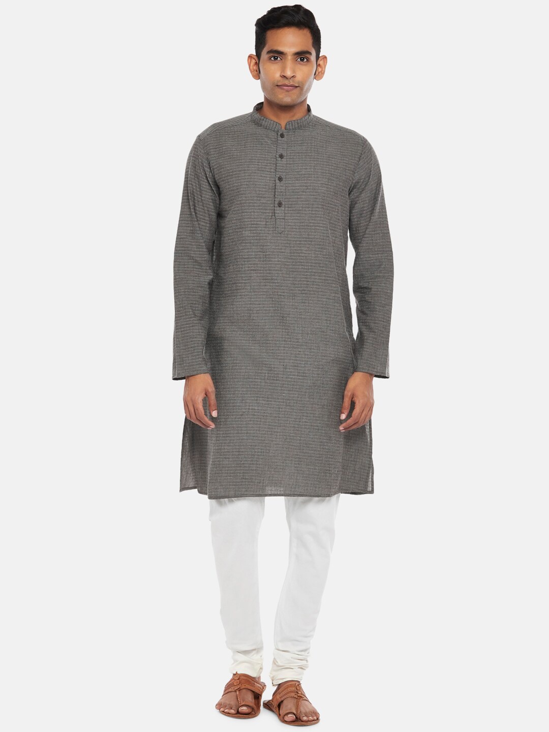 

indus route by Pantaloons Men Grey Striped Dobby Kurta