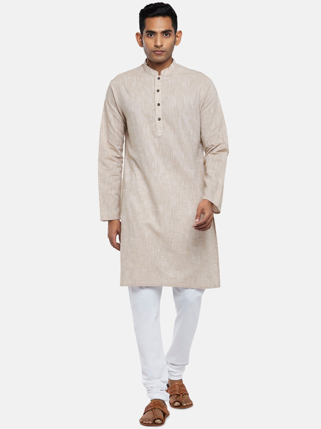 

indus route by Pantaloons Men Beige Chikankari Kurta