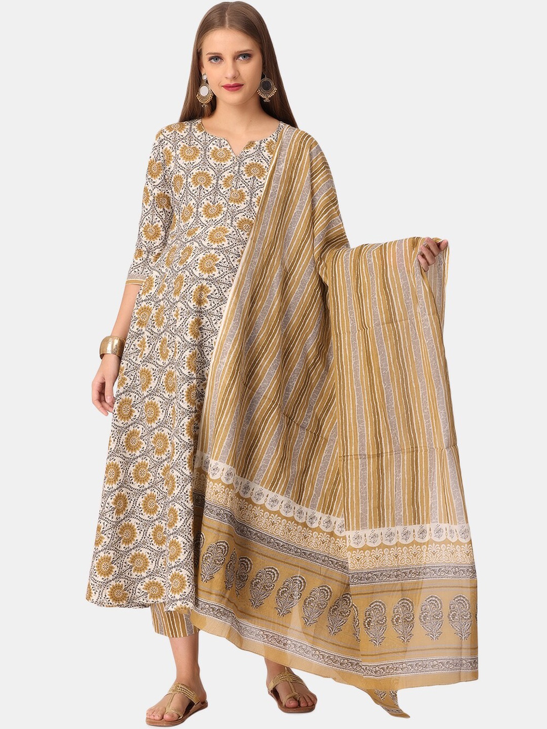 

The Mom Store Mustard Yellow Ethnic Motifs Print Pure Cotton Maternity Kurti Set