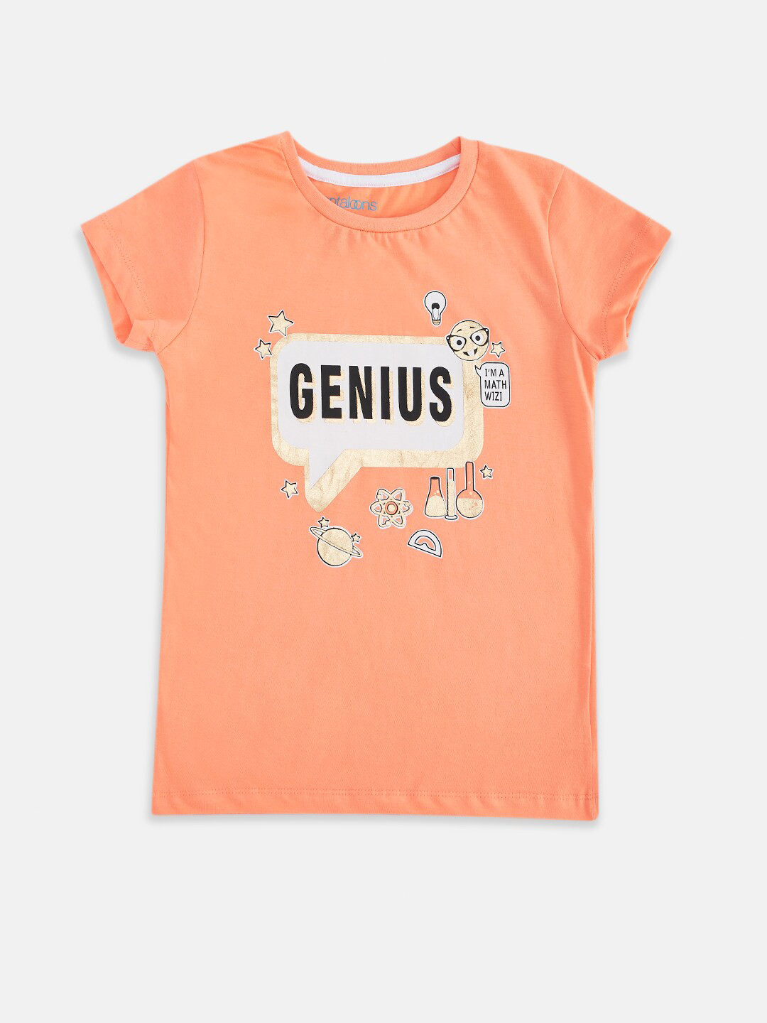 

Pantaloons Junior Girls Peach Typography Printed Cotton T-shirt