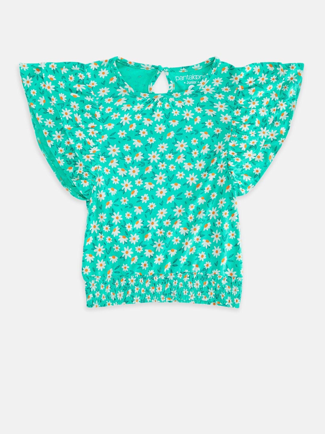 

Pantaloons Junior Girls Green Floral Printed Extended Sleeves T-shirt
