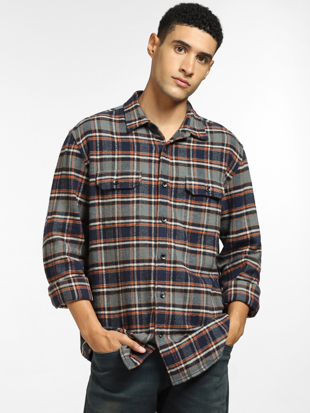 

Jack & Jones Men Blue Checked Casual Shirt