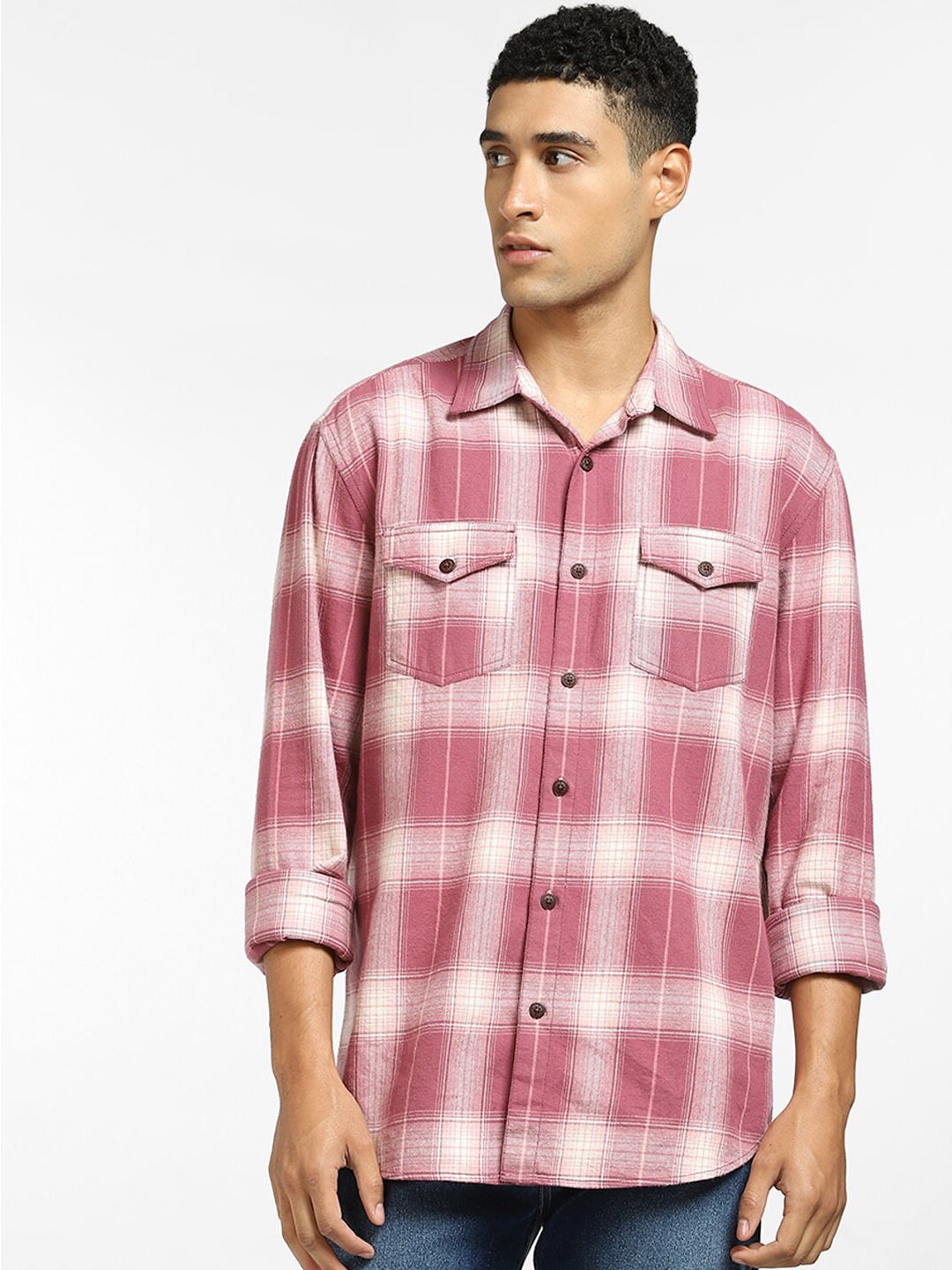 

Jack & Jones Men Pink Checked Cotton Casual Shirt