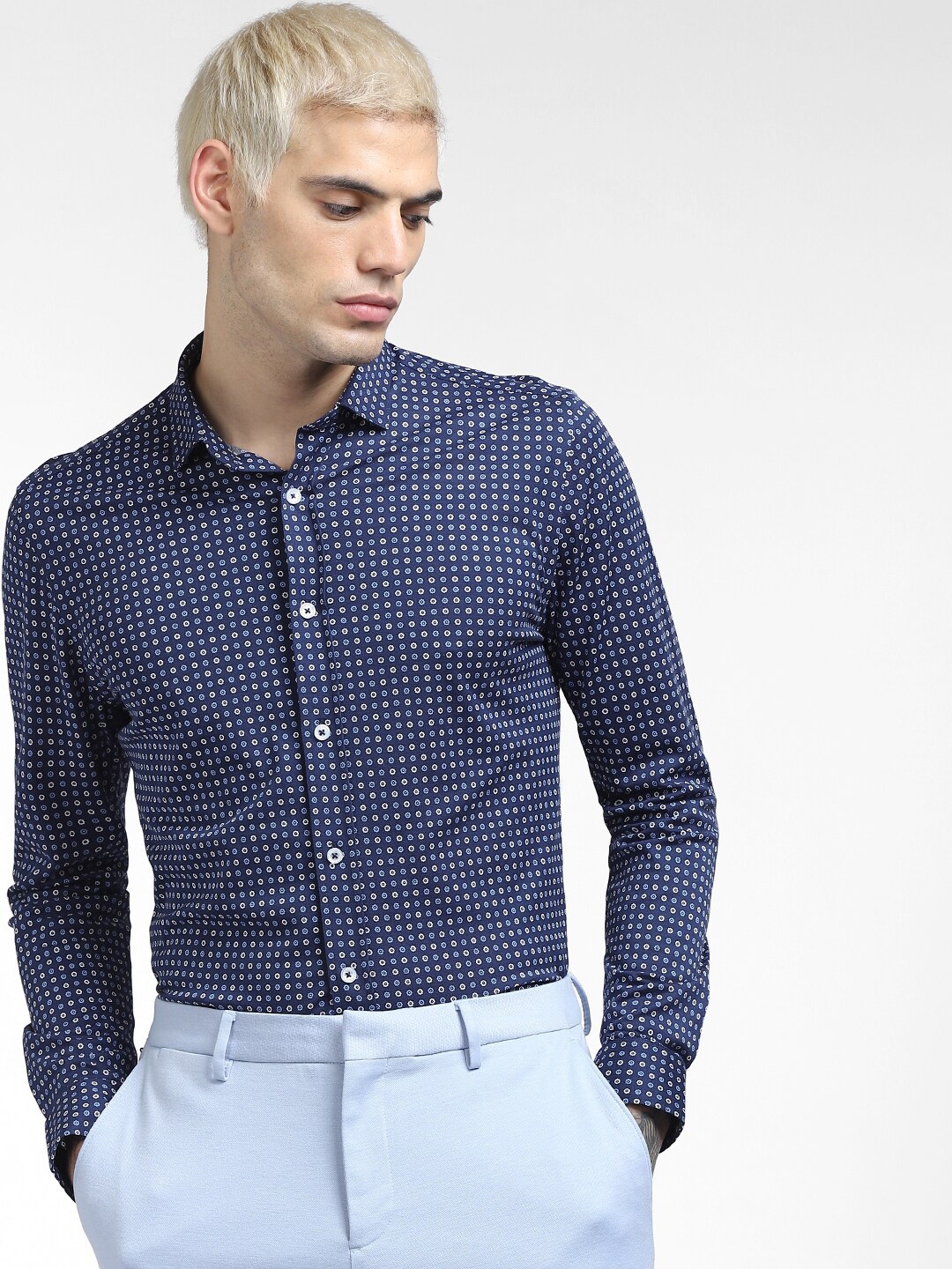 

Jack & Jones Men Blue Printed Casual Shirt