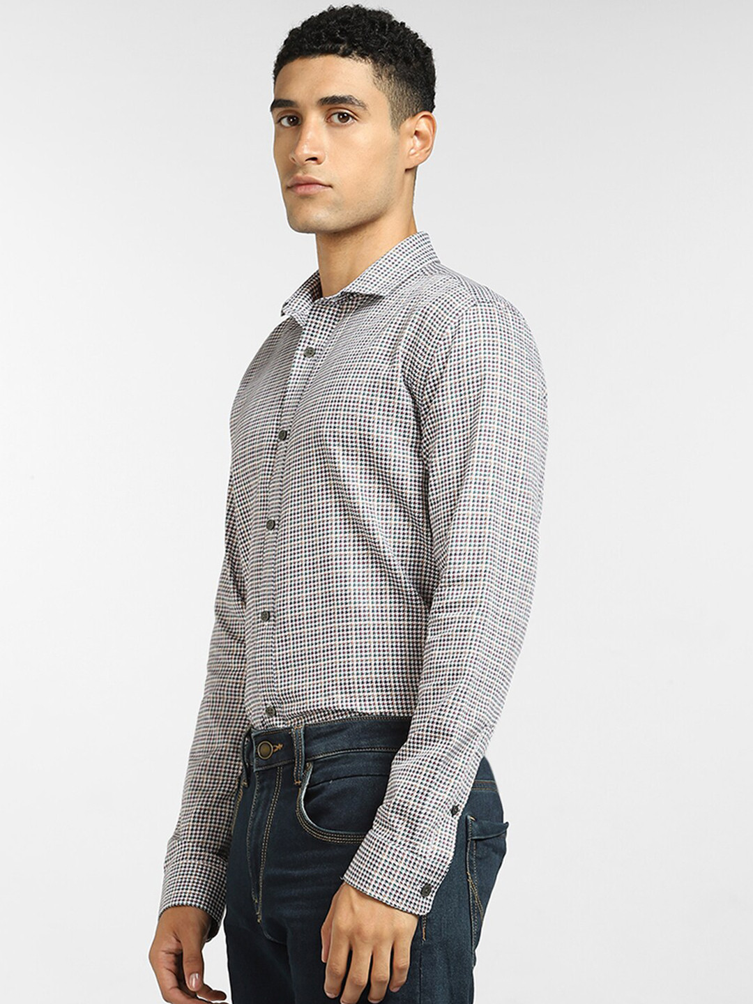 

Jack & Jones Men Grey Grid Tattersall Checked Casual Shirt