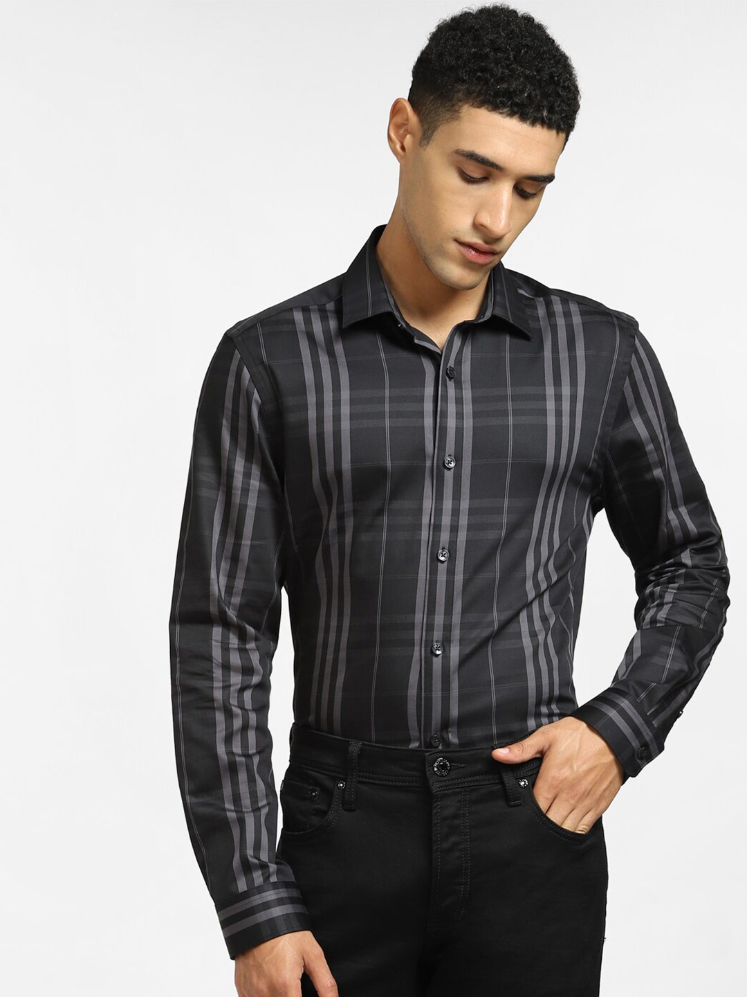 

Jack & Jones Men Black Tartan Checked Casual Shirt