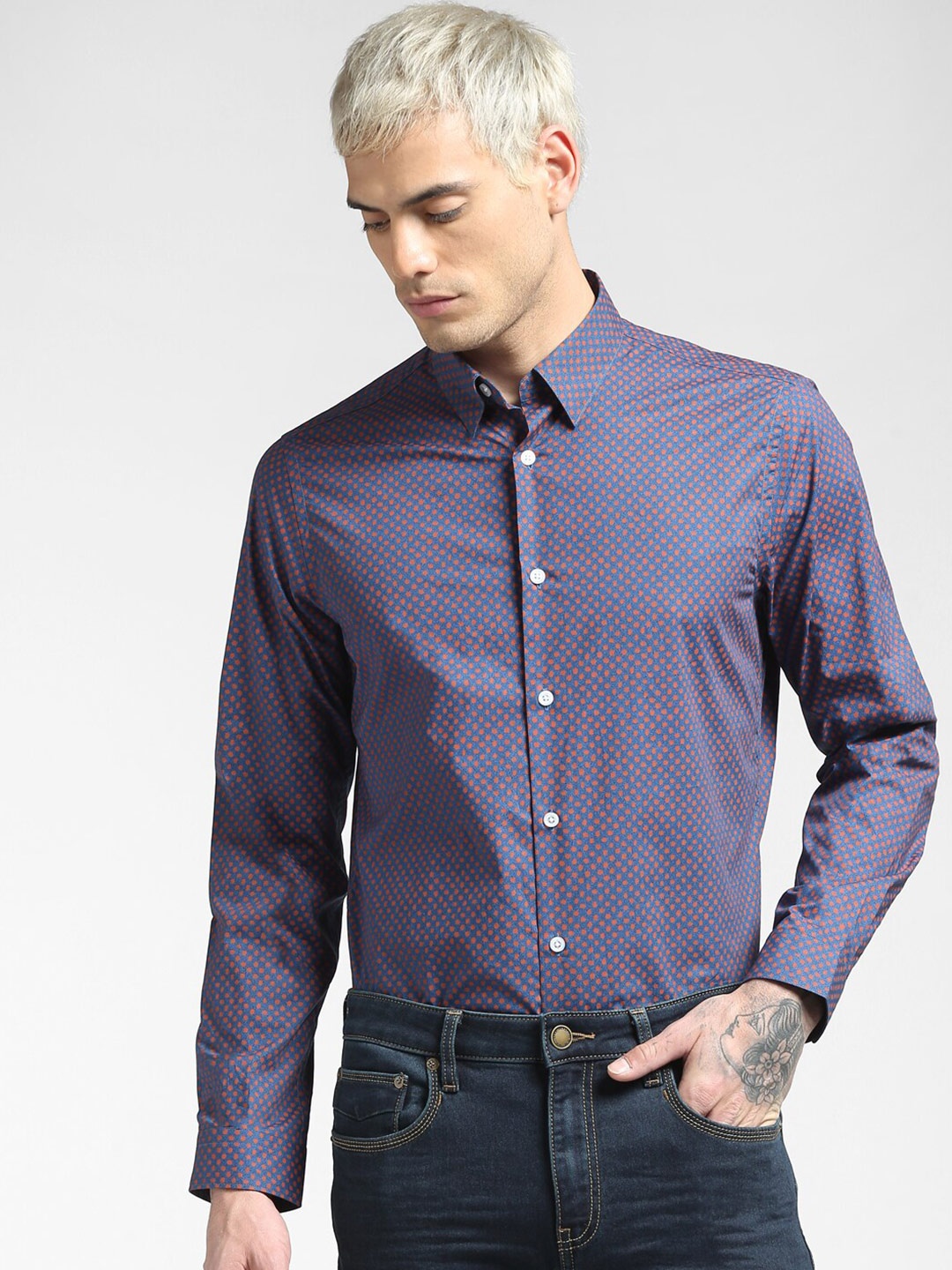 

Jack & Jones Men Blue Printed Casual Shirt