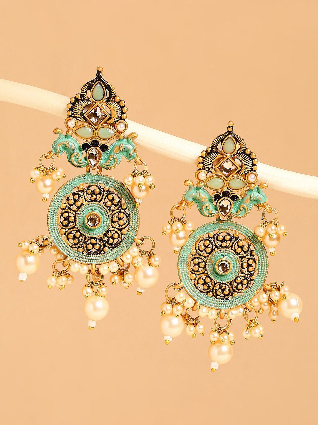 

OOMPH Women Green Floral Chandbalis Earrings