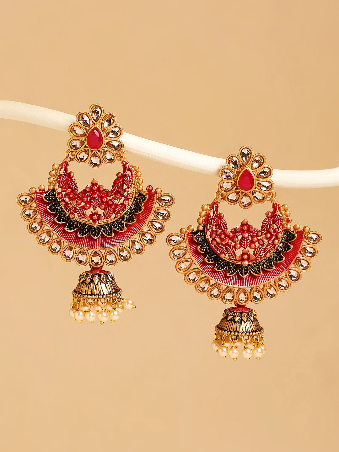 

OOMPH Pink Teardrop Shaped Chandbalis Earrings