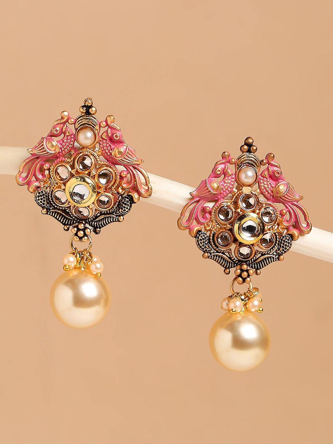 

OOMPH Pink Peacock Shaped Drop Earrings