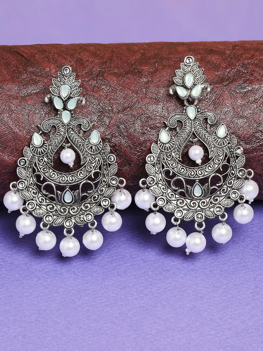 

OOMPH Silver-Toned Peacock Shaped Drop Earrings