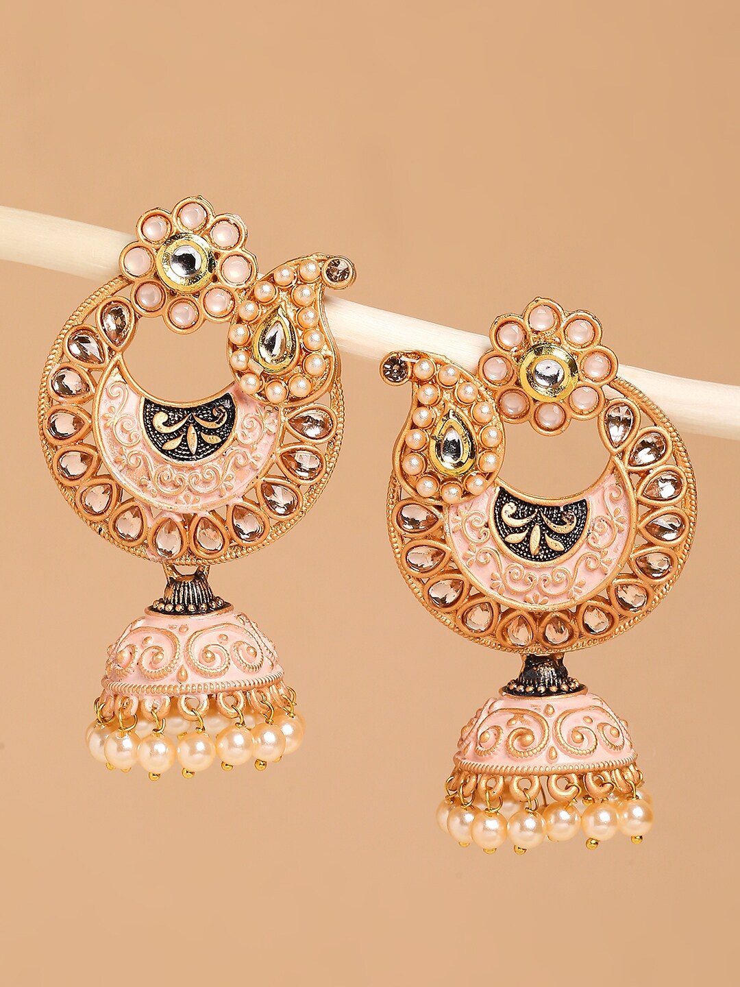 

OOMPH Rose Gold Floral Jhumkas Earrings