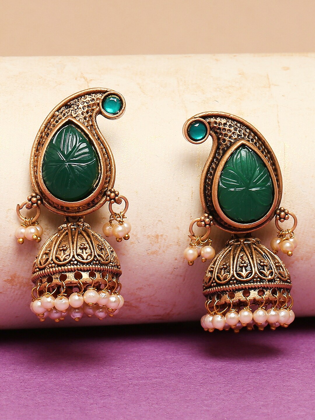 

OOMPH Green Floral Jhumkas Earrings