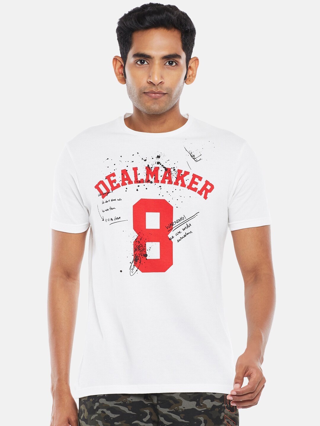 

People Men Off White Typography Printed Applique Slim Fit T-shirt