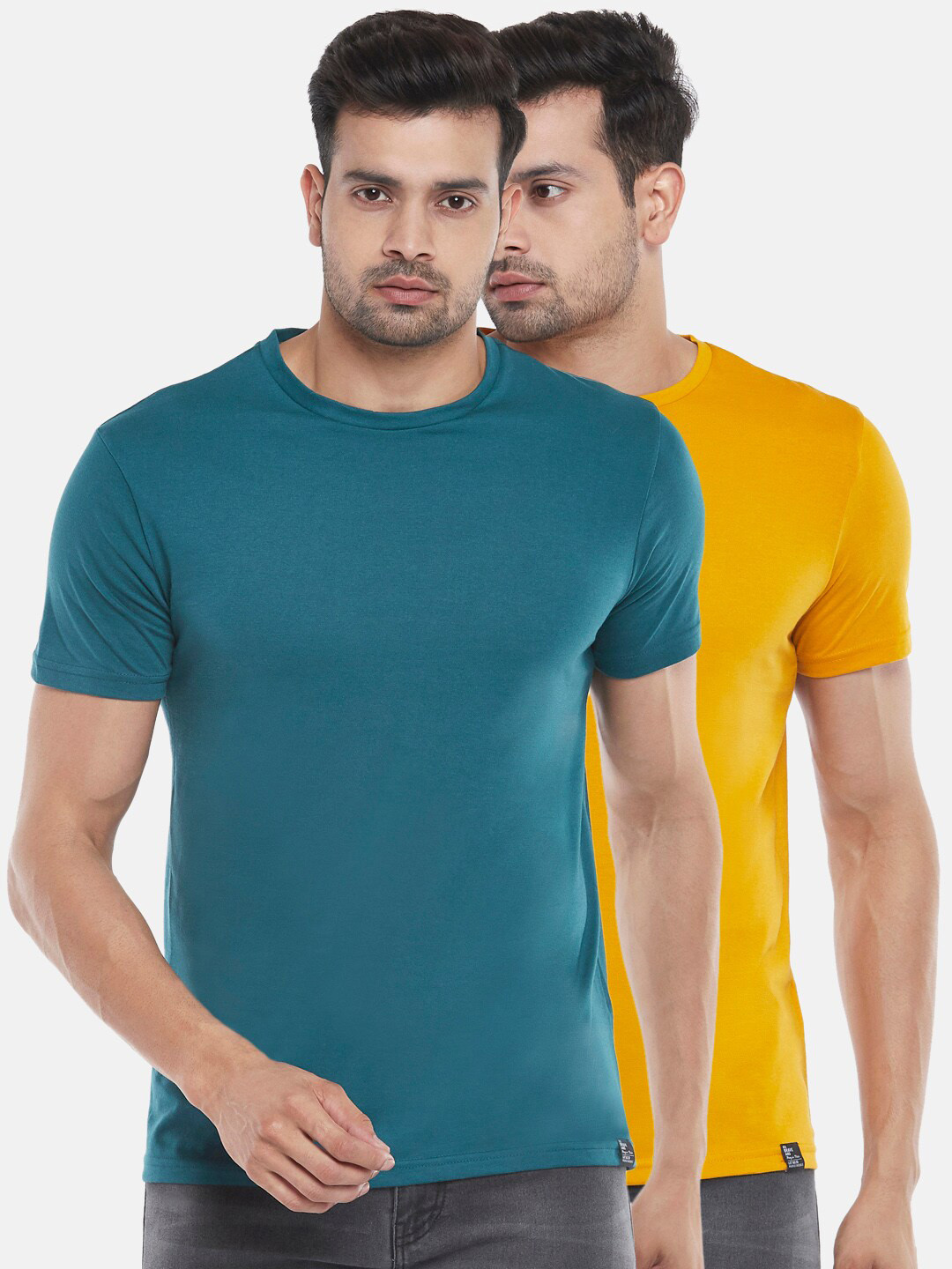 

People Men Teal 2 Applique Slim Fit T-shirt