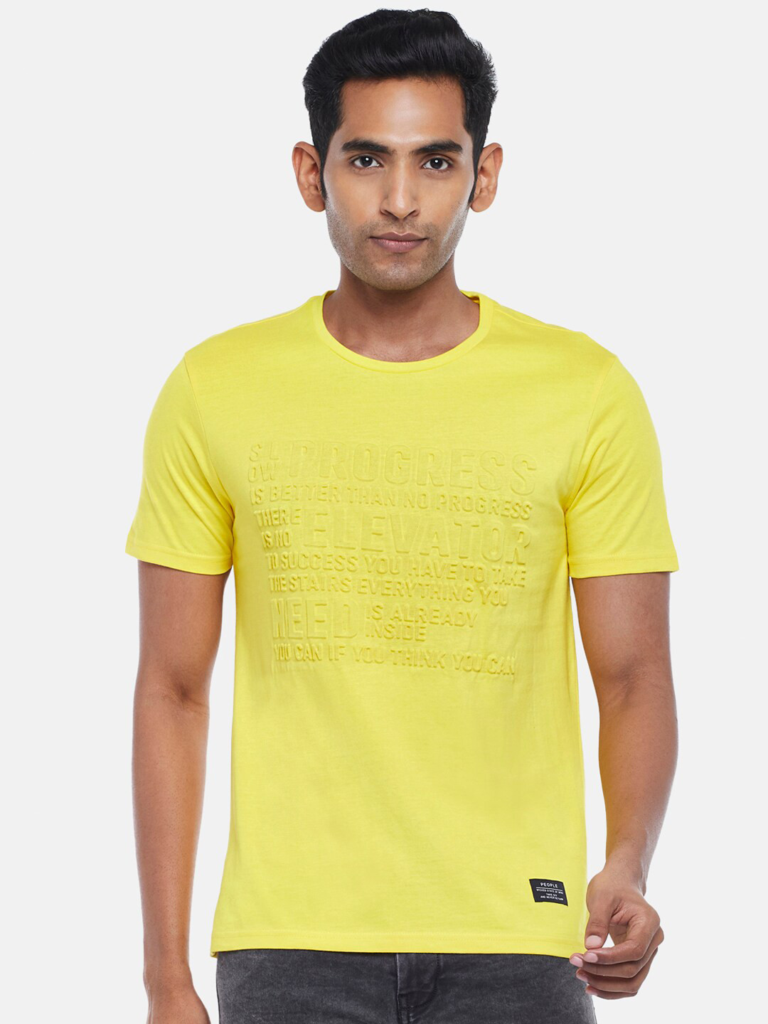

People Men Yellow Typography Printed Slim Fit T-shirt