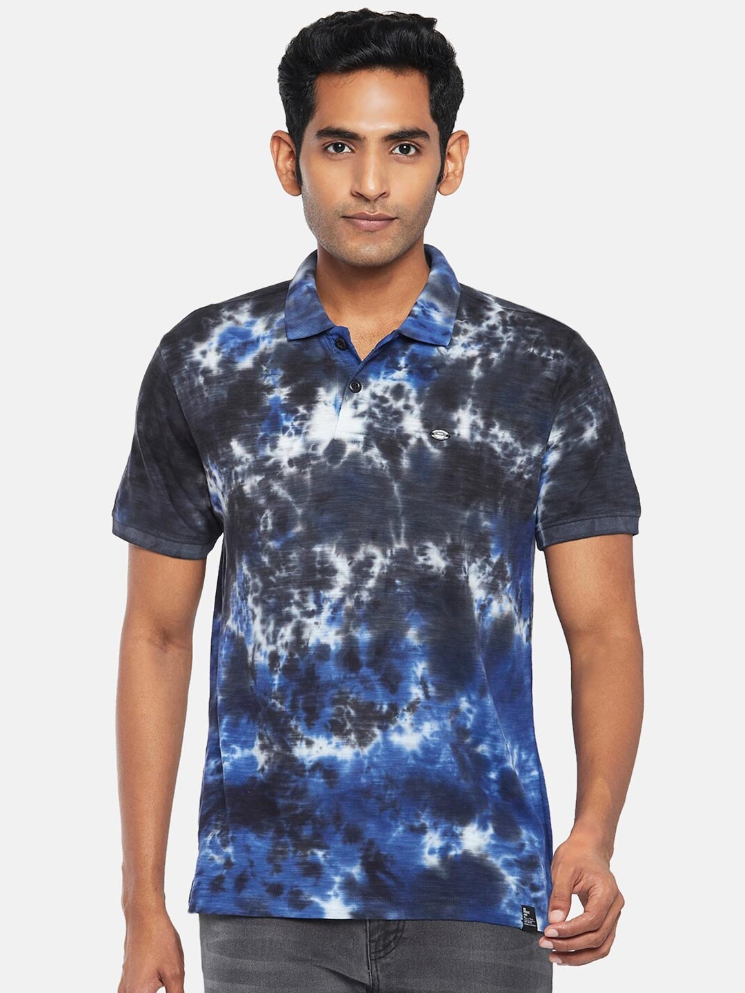 

People Men Blue Dyed Polo Collar T-shirt