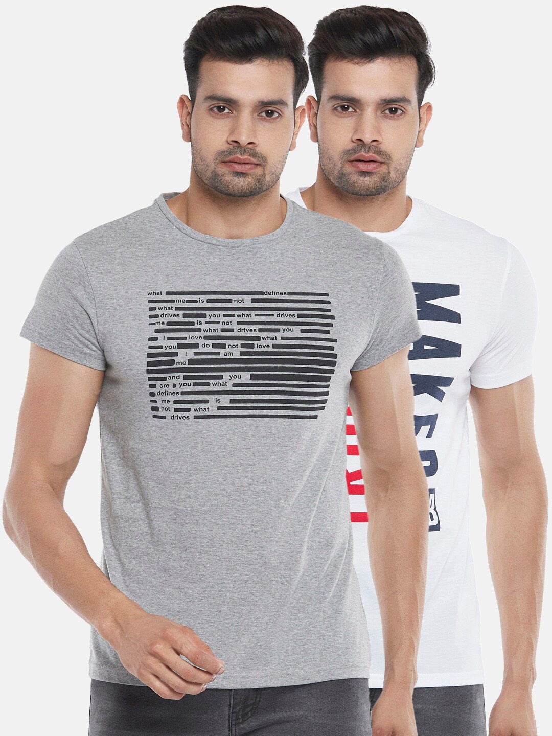 

People Men Grey Melange Typography 2 Printed Slim Fit T-shirt