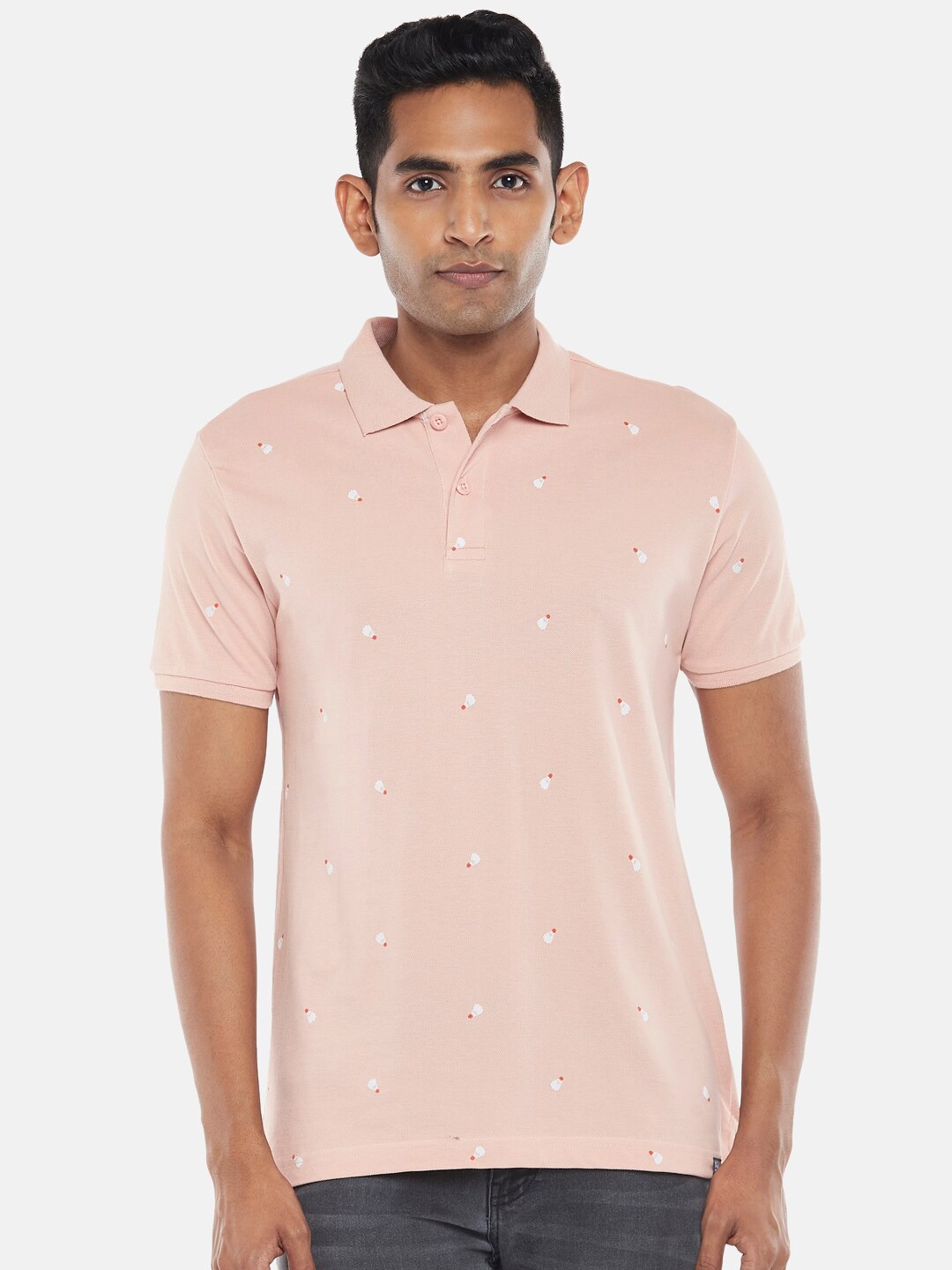 

People Men Pink Polo Collar Slim Fit T-shirt
