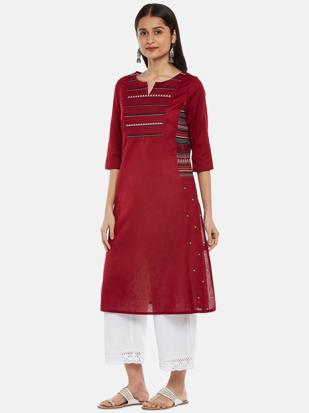 

RANGMANCH BY PANTALOONS Women Red Thread Work Kurta