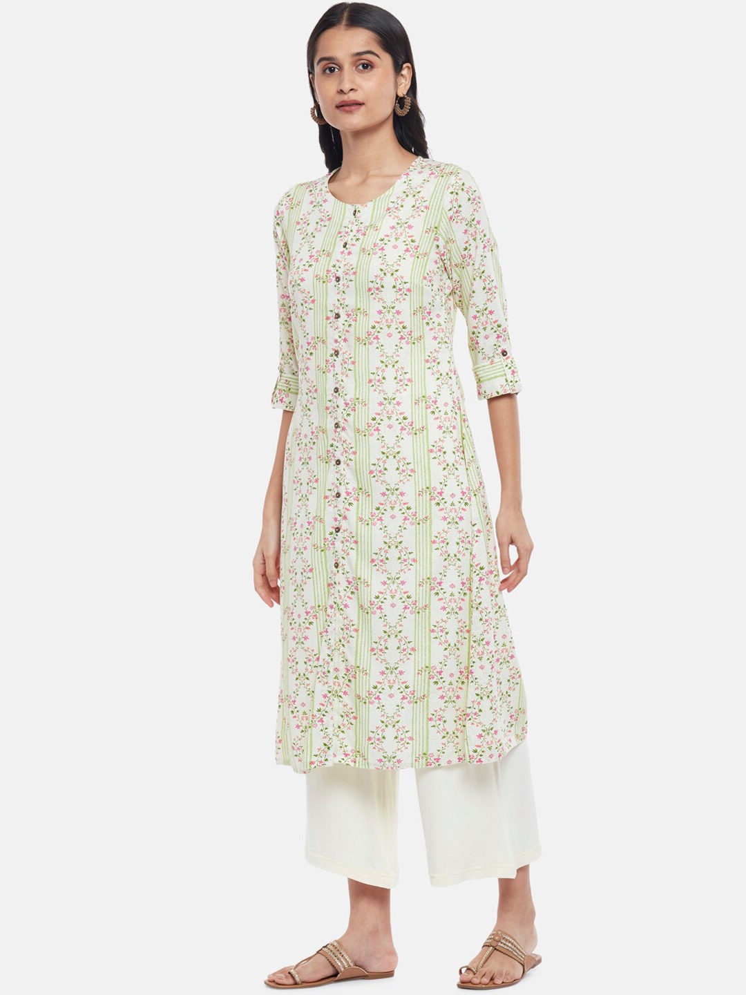 

RANGMANCH BY PANTALOONS Women Cream-Coloured Floral Printed Kurta
