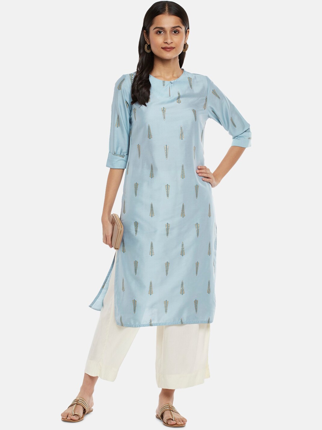 

RANGMANCH BY PANTALOONS Women Green Floral Printed Keyhole Neck Kurta